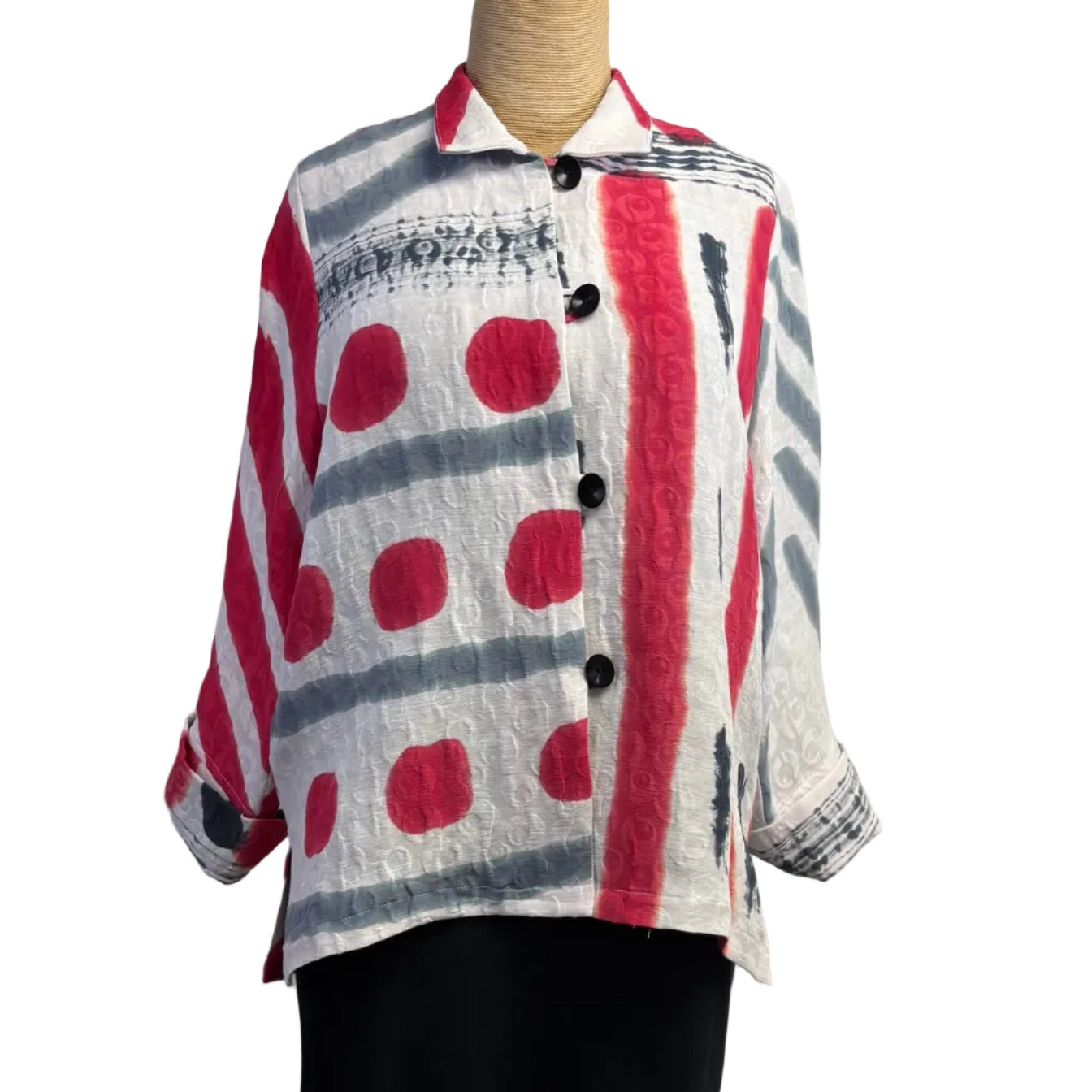 Kay Chapman Jacket, Loop Button, Why Not, White/Red/Gray, XS