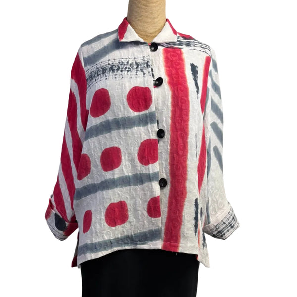 Kay Chapman Jacket, Loop Button, Why Not, White/Red/Gray, XS