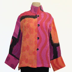 Kay Chapman Jacket, Loop Button, Patchwork, Pink/Orange, M