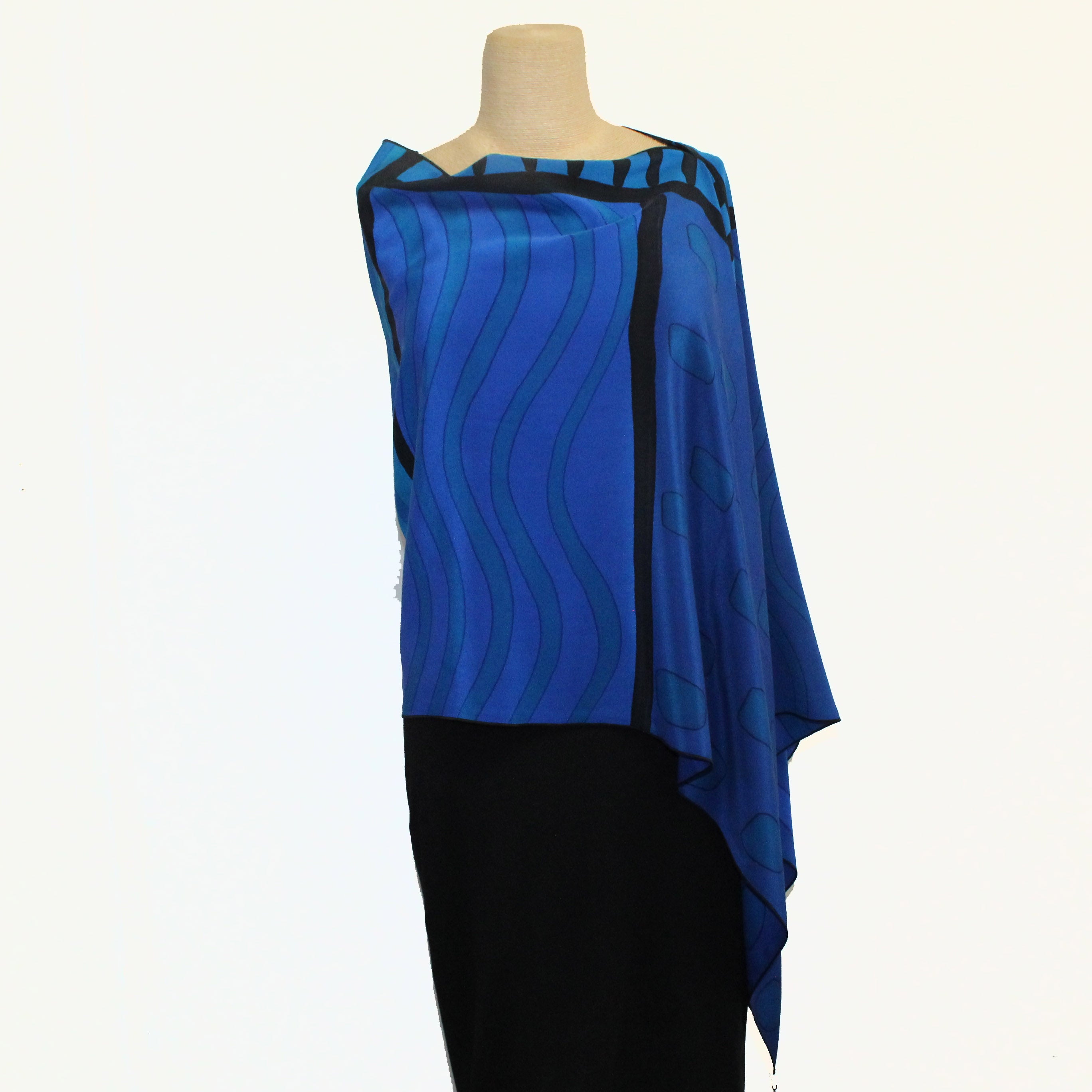 Kay Chapman Poncho, Patchwork, Blue/Turquoise, OS
