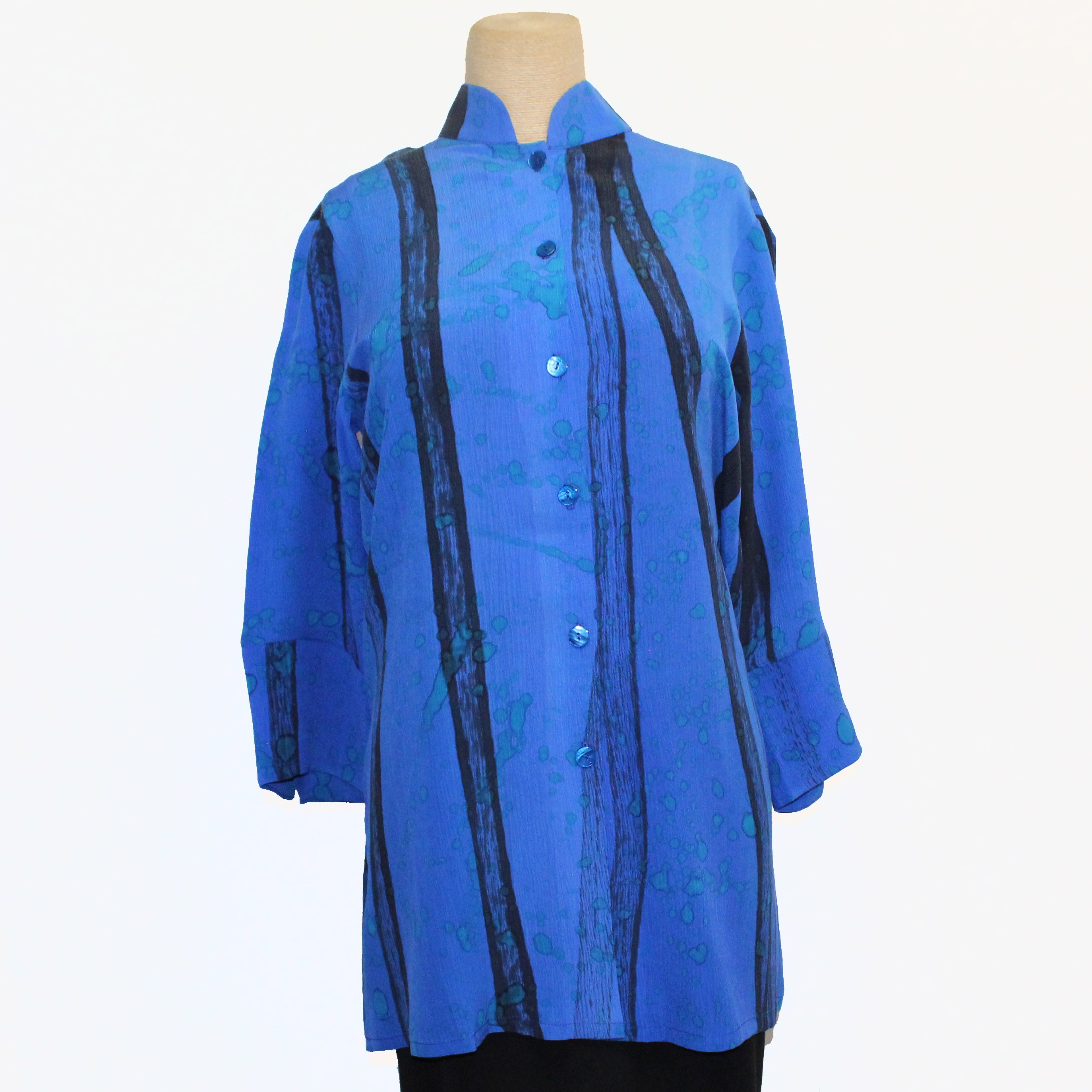 Kay Chapman Shirt, Split Sleeve, Branch & Splatter, Blue/Turquoise/Black, S