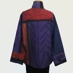 Kay Chapman Jacket, Loop Button, Patchwork, Rust/Purple/Blue, M