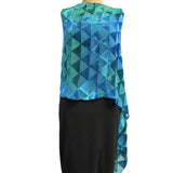 Kay Chapman Poncho, Cut Velvet,Triangles, Turquoise/Blue, OS