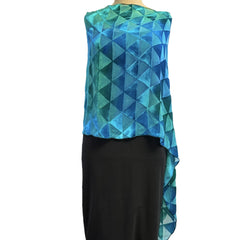 Kay Chapman Poncho, Cut Velvet,Triangles, Turquoise/Blue, OS