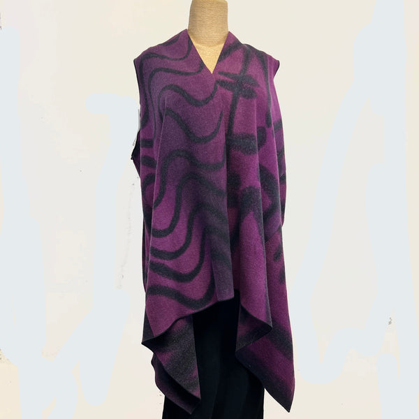 Kay Chapman Vest, Side Drape, Patchwork, Purple/Black, L/XL