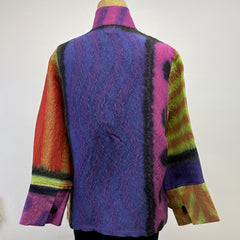 Kay Chapman Jacket, Loop Button, Patchwork, Pink/Rust/Chartreuse/Purple, XS