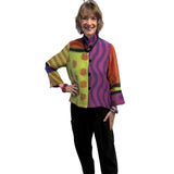 Kay Chapman Jacket, Loop Button, Patchwork, Pink/Rust/Chartreuse/Purple, XS Outfit 3