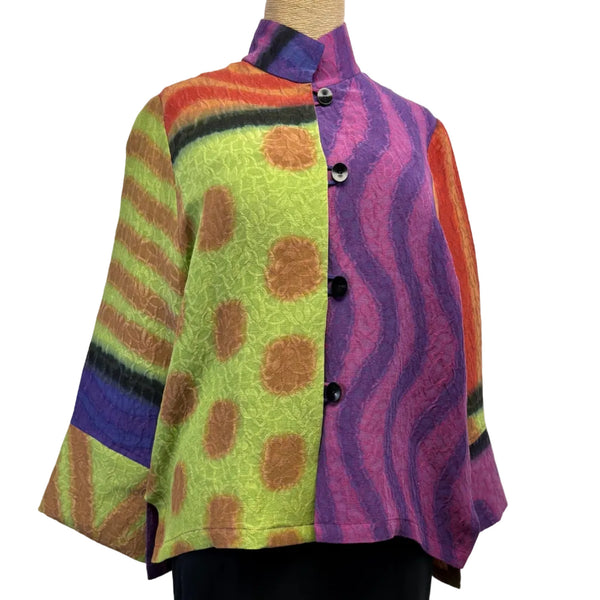 Kay Chapman Jacket, Loop Button, Patchwork, Pink/Rust/Chartreuse/Purple, XS Outfit 3