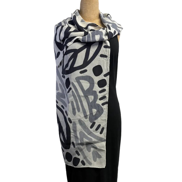 Kay Chapman Scarf, Nouveau, White/Gray/Black