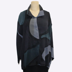 Kiss of the Wolf, Kimono Top, Teal/Dove/Mushroom/Black Swirl, L