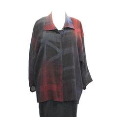 Kiss of the Wolf Top, Kimono, Wine/Blueblack Pixel, L