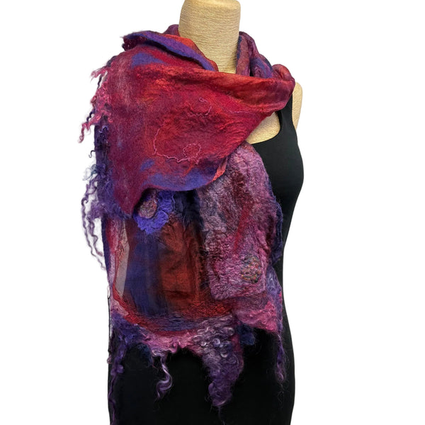 Lyndy Runyon Scarf, Felted, Red/Purple/Orange