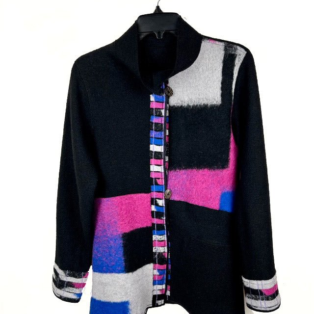 Maggy Pavlou Jacket, Black/Pink/Blue, XS – Santa Fe Weaving Gallery