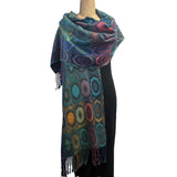 Muffy Young Shawl, Ovals, Turquoise, Cobalt & Magenta