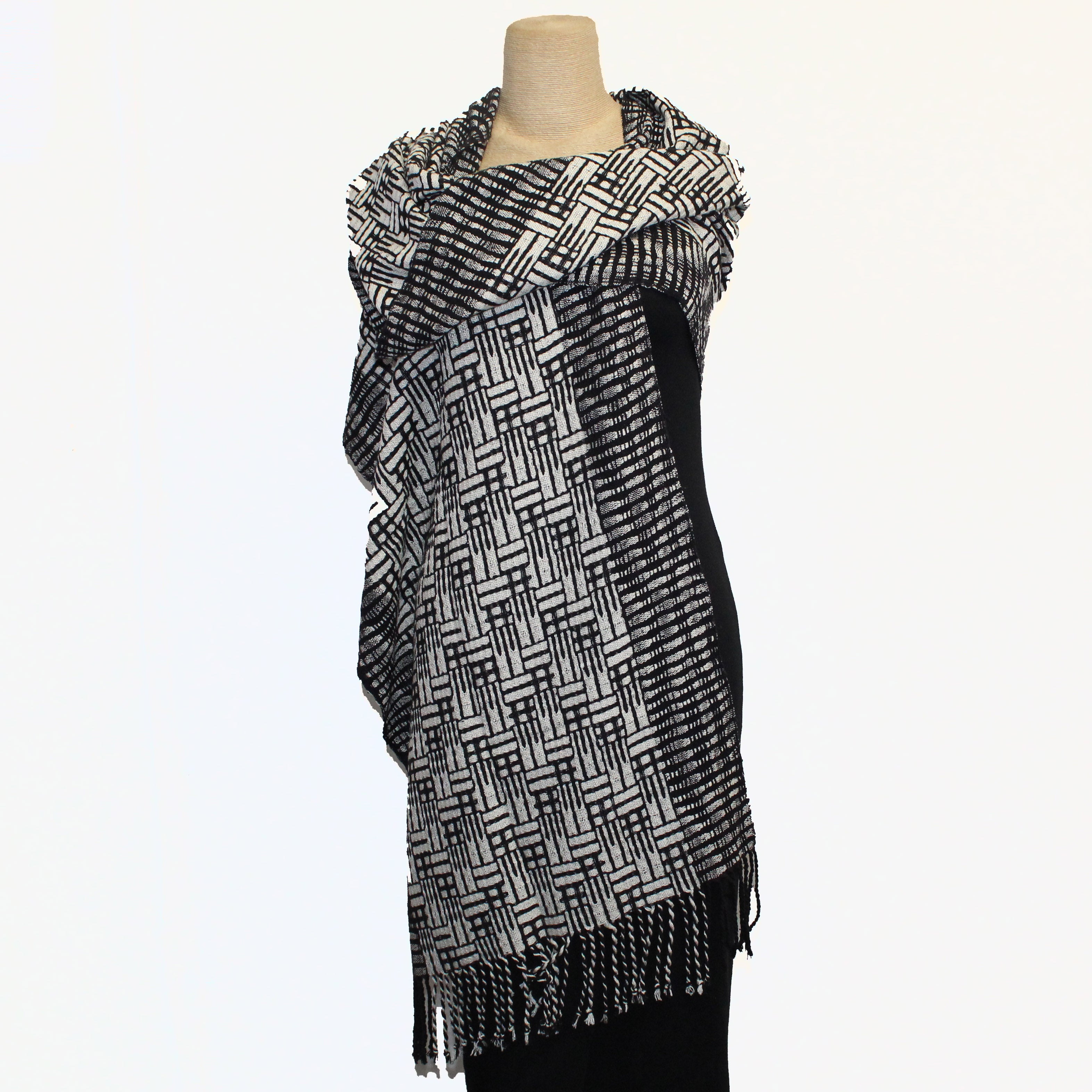 Muffy Young Shawl, Allegro With Borders, Black & White