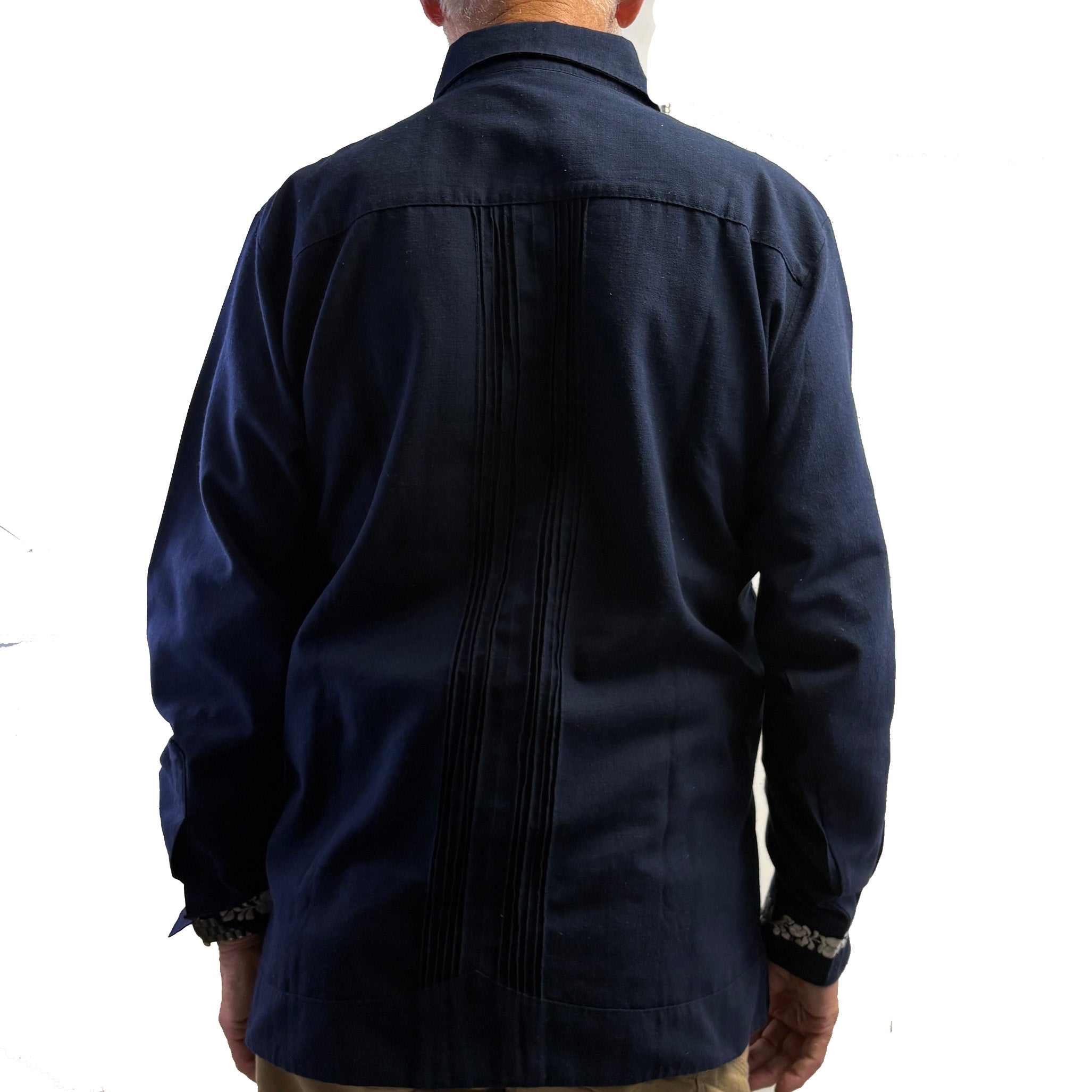 Miriam Campos Shirt, Men's Embroidered, Long Sleeve, Navy/Silver, S/M