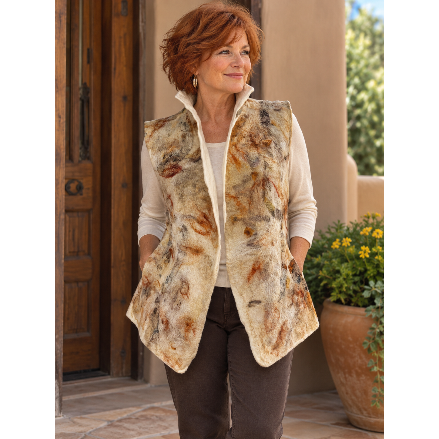 Lyndy Runyon Vest, Felted, Cream & Gold XS