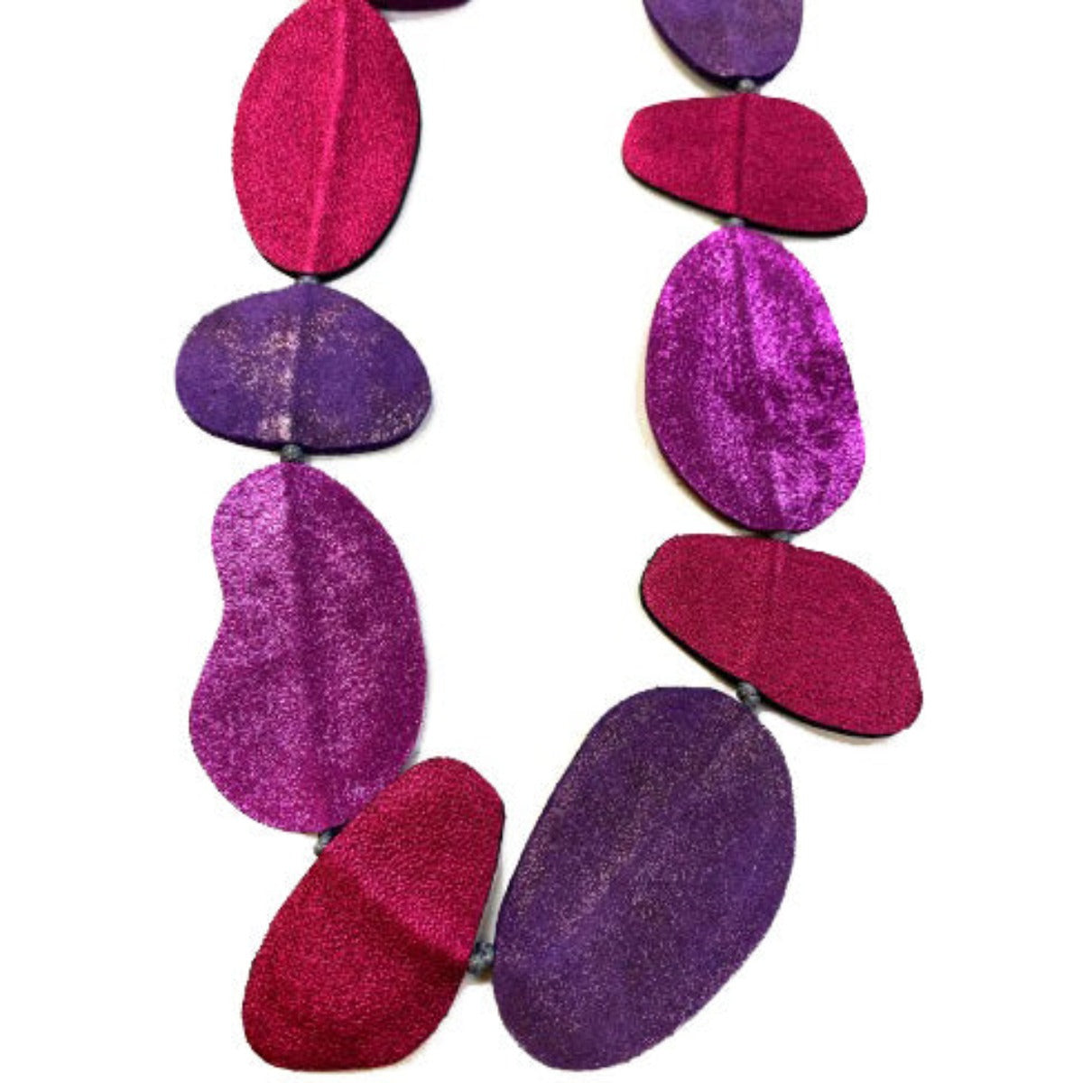 7PM Leather, Necklace, Double Sided Pebbles, Purple/Fuchsia