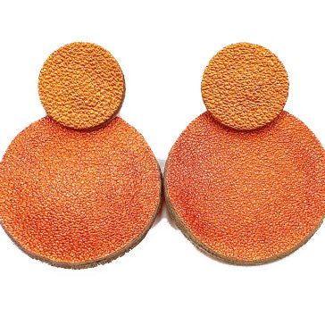 7PM Leather, Post Earrings, Tiny Circles, Orange