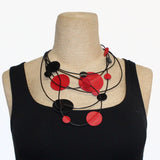 7PM Leather Jewels Necklace, Solar System, Red/Black