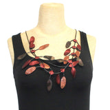 7PM Leather Jewels Necklace, Lariat, Ruby/Copper/Brown