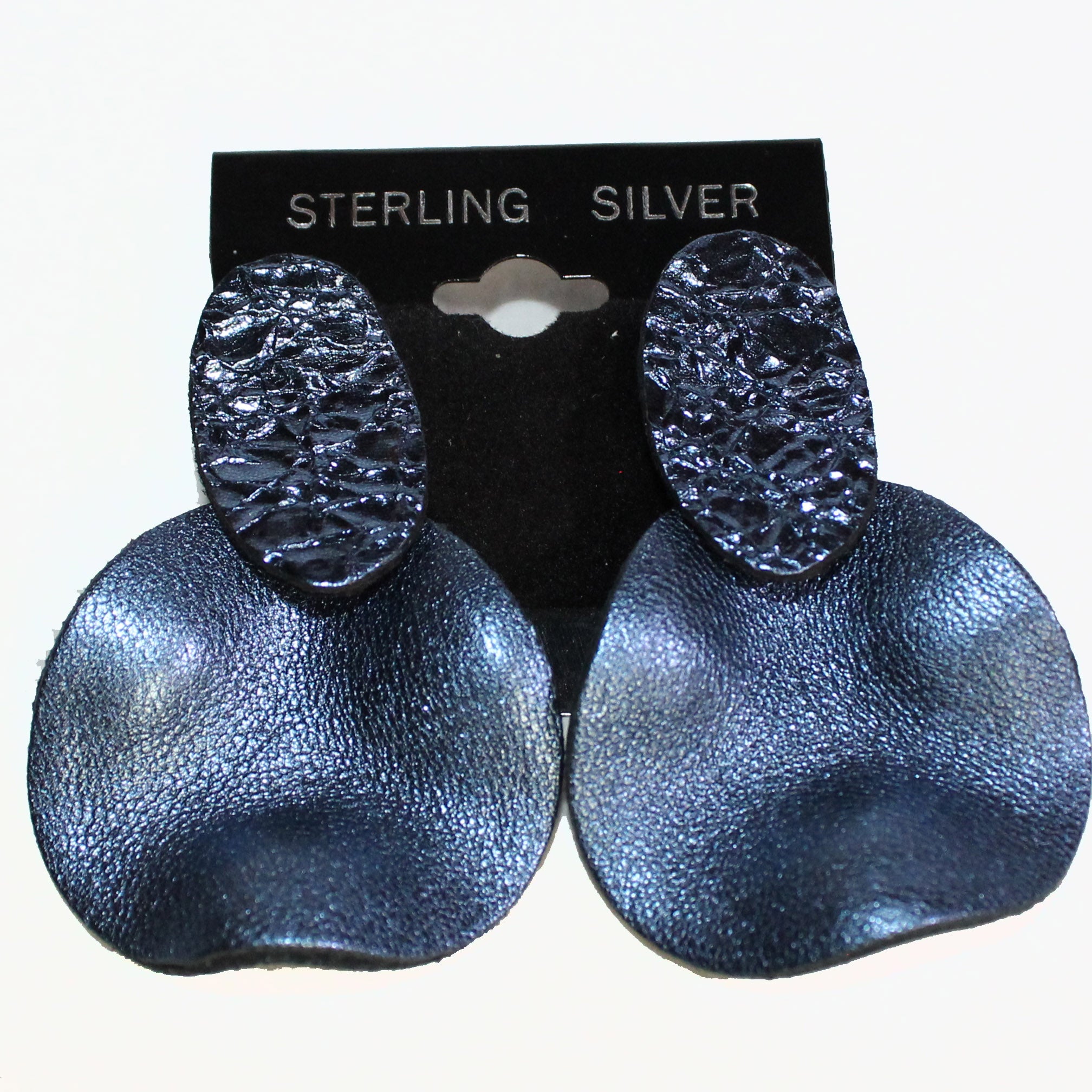 7PM Leather Jewels, Post Earrings, Waves, Blue