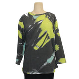 Andrea Geer Boxy Top With Scarf, Grey, Lime & Black S/M, L & XL