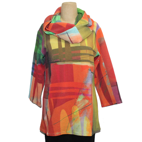 Andrea Geer Boxy Top With Scarf, Red, Orange, Yellow, Multi S, M & L
