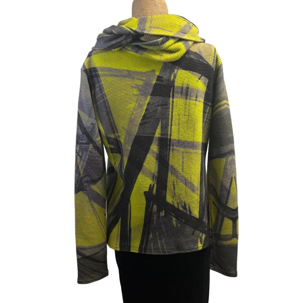 Andrea Geer Fitted Top With Scarf, Chartreuse, Charcoal & Black XS & S/M