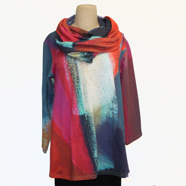 Andrea Geer Pullover With Scarf, Fitted, Red/Fuchsia/Multi-Color XS, S & M