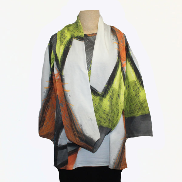 Andrea Geer Pullover With Scarf, Fitted, Grey Sketch/Multi-Color XS, S, M