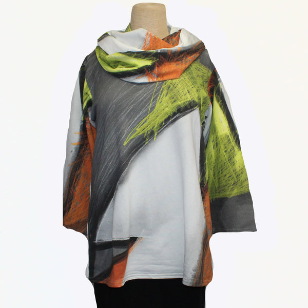 Andrea Geer Pullover With Scarf, Fitted, Grey Sketch/Multi-Color XS, S & M