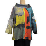 Andrea Geer Top, Funnel Neck, Reversible Orange/Teal/Chartreuse/Red, M/L