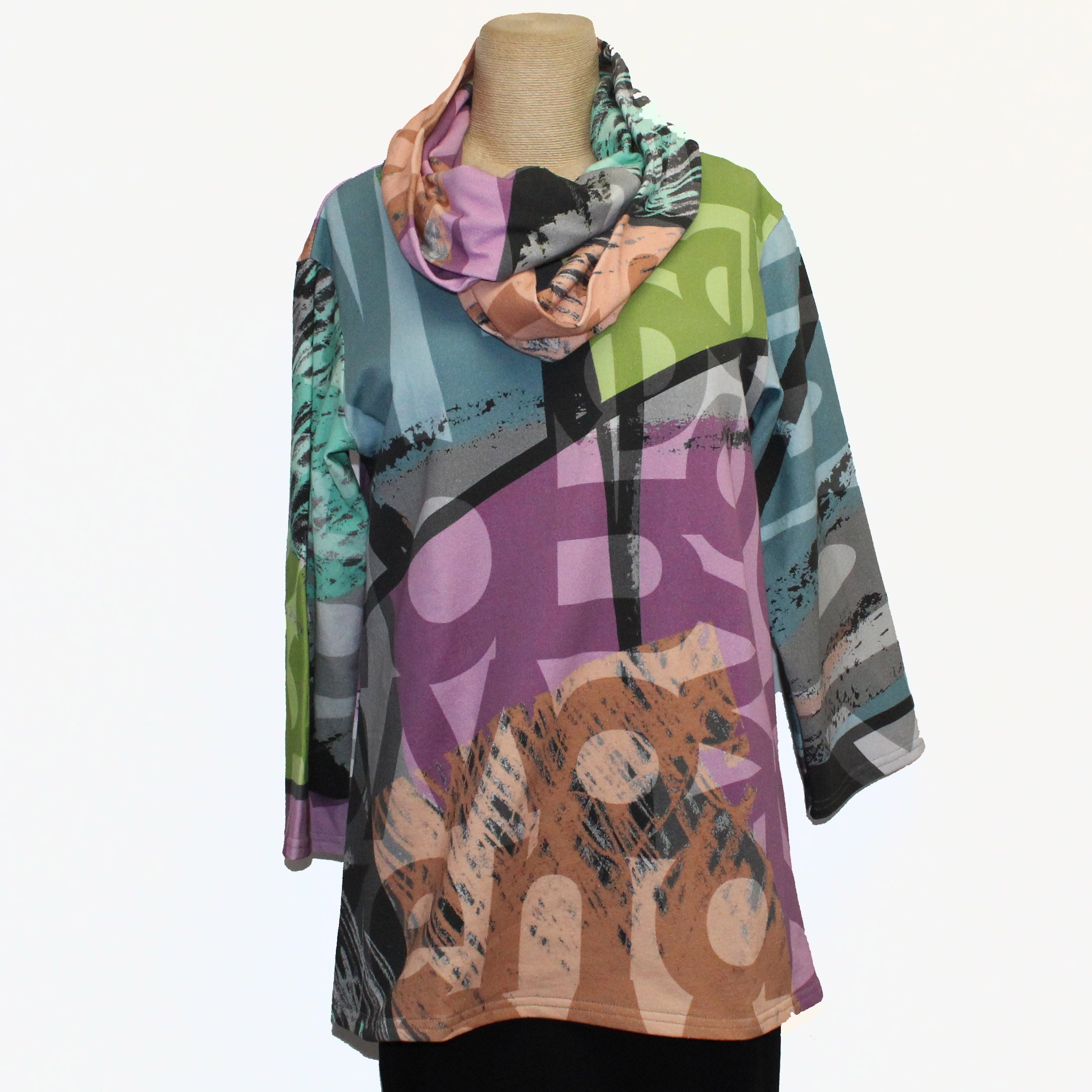 Andrea Geer Pullover With Scarf, Weekend With Color, Fitted, Multi-Color XS & S