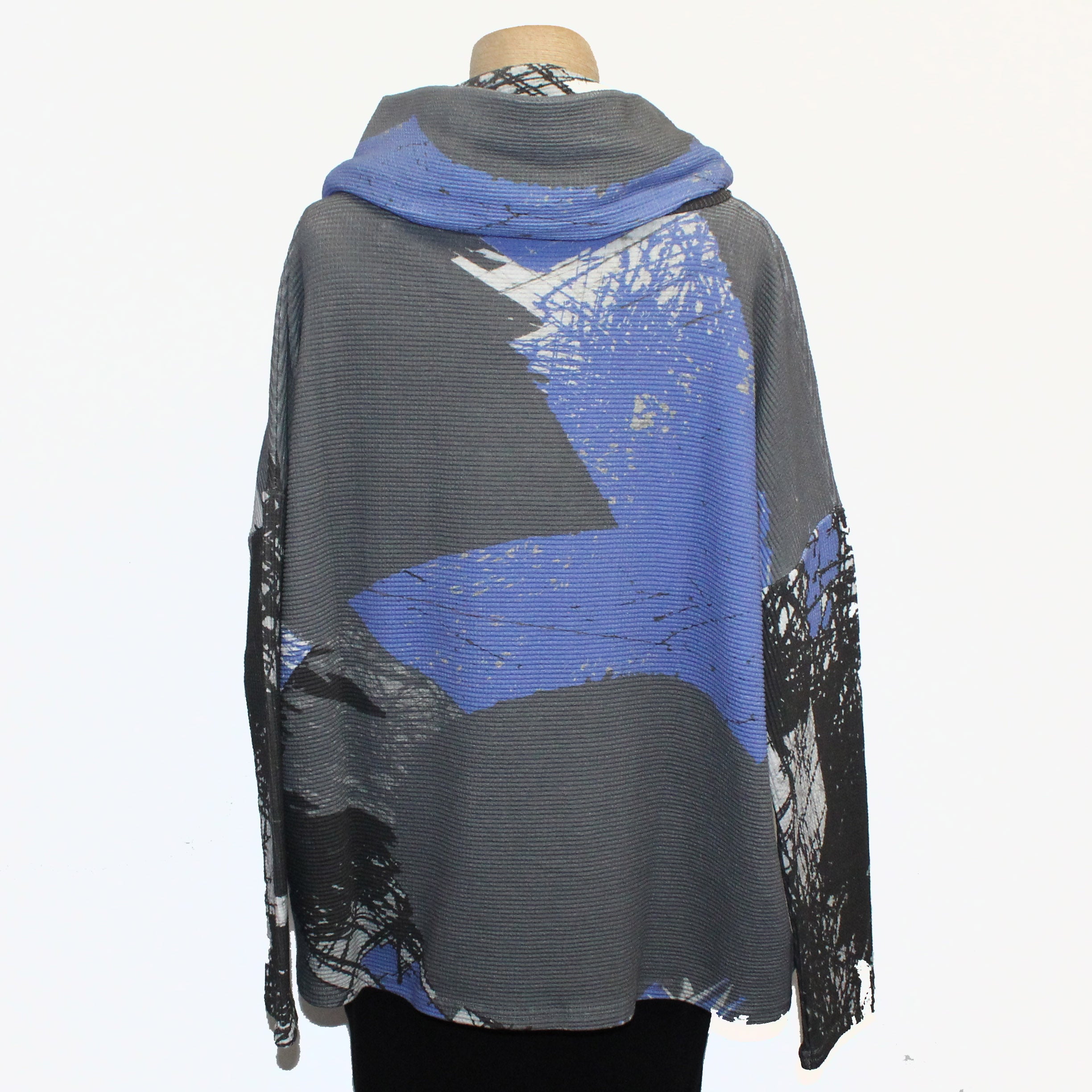 Andrea Geer Boxy Top With Scarf, Crop, Blue/Grey M/L & L/XL