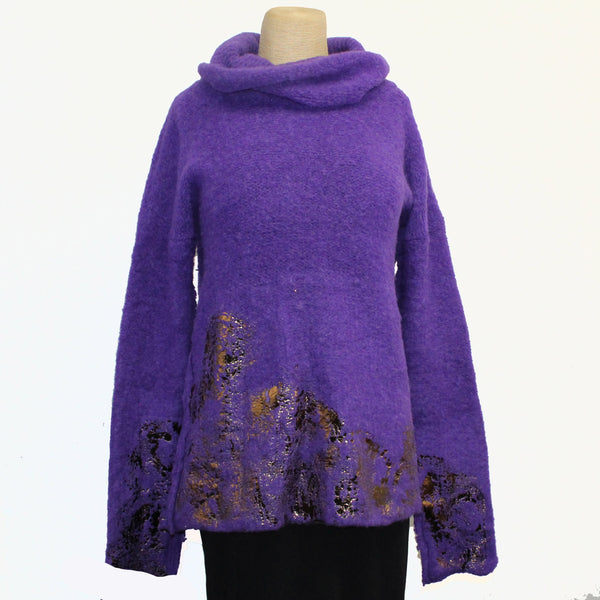 Amano Sweater, Alpaca, Funnel Neck, Foil Handprint, Purple/Old Gold M