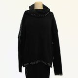 Amano Sweater, Funnel Neck, Alpaca, Saddle Hand Stitch, Black/White