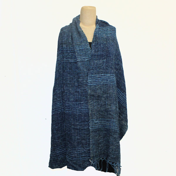 Bounkhong Signavong Shawl, Hand Dyed Indigo