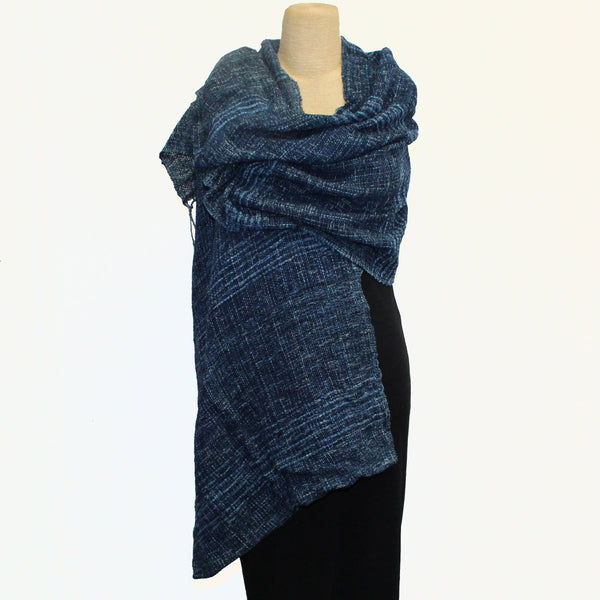 Bounkhong Signavong Shawl, Hand Dyed Indigo