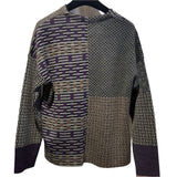 Beyond Threads Cardigan, Pique Button, Amethyst/Grey/Natural/Tan S & M