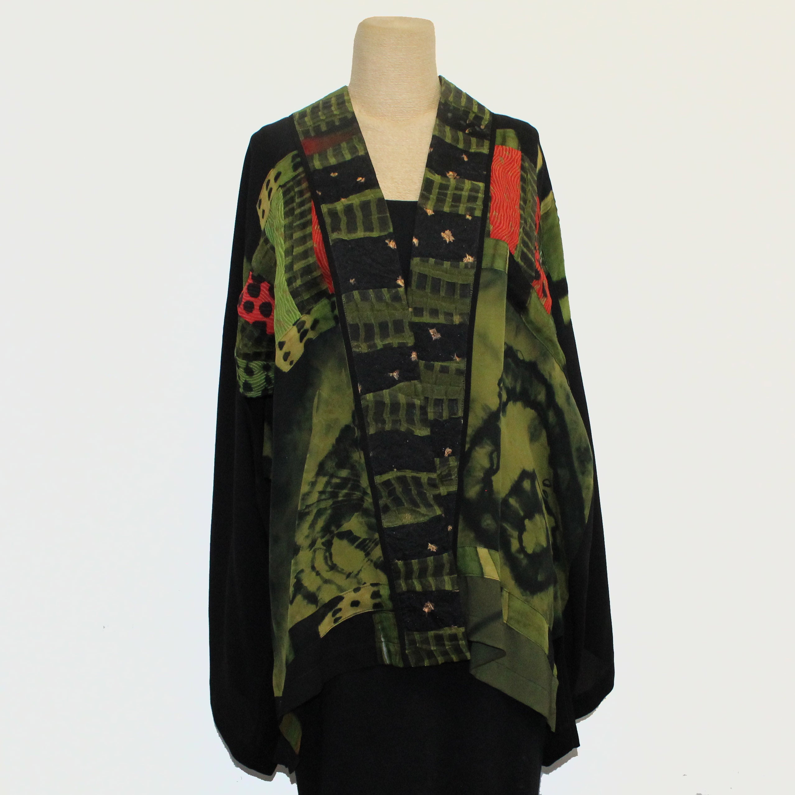 Catherine Bacon Kimono, Mosaic, Black/Olive/Red, OS