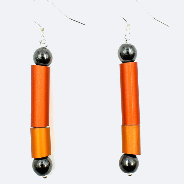 Christina Brampti Earrings, Double Tube, Red/Orange