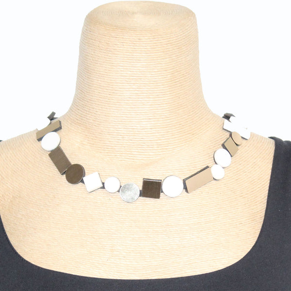 Iskin Sisters Necklace, Bauhaus, Ivory/Gold