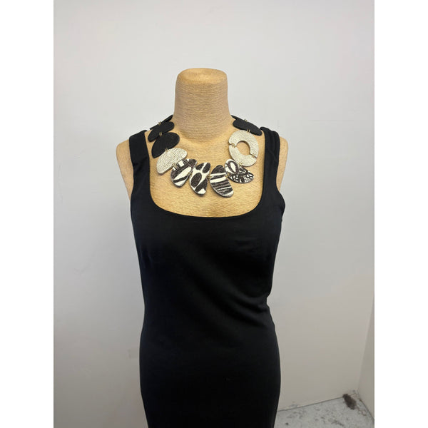 Criselda Lopez Necklace, Lotus, Black/White/Silver