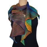 Cathayana Scarf, Zigzag, Peacock, Brown/Blue/Turquoise
