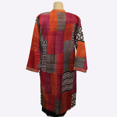 Darshan Shah Tunic Pintuck, Long, Red/Orange/Purple & Black, S/M