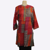 Darshan Shah Tunic Pintuck, Long, Red/Orange/Purple & Black, S/M