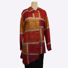 Darshan Shah Shirt, Long, Red/Gold/Tan, L