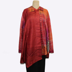 Darshan Shah Shirt, Long, Red/Orange/Fuchsia, XL