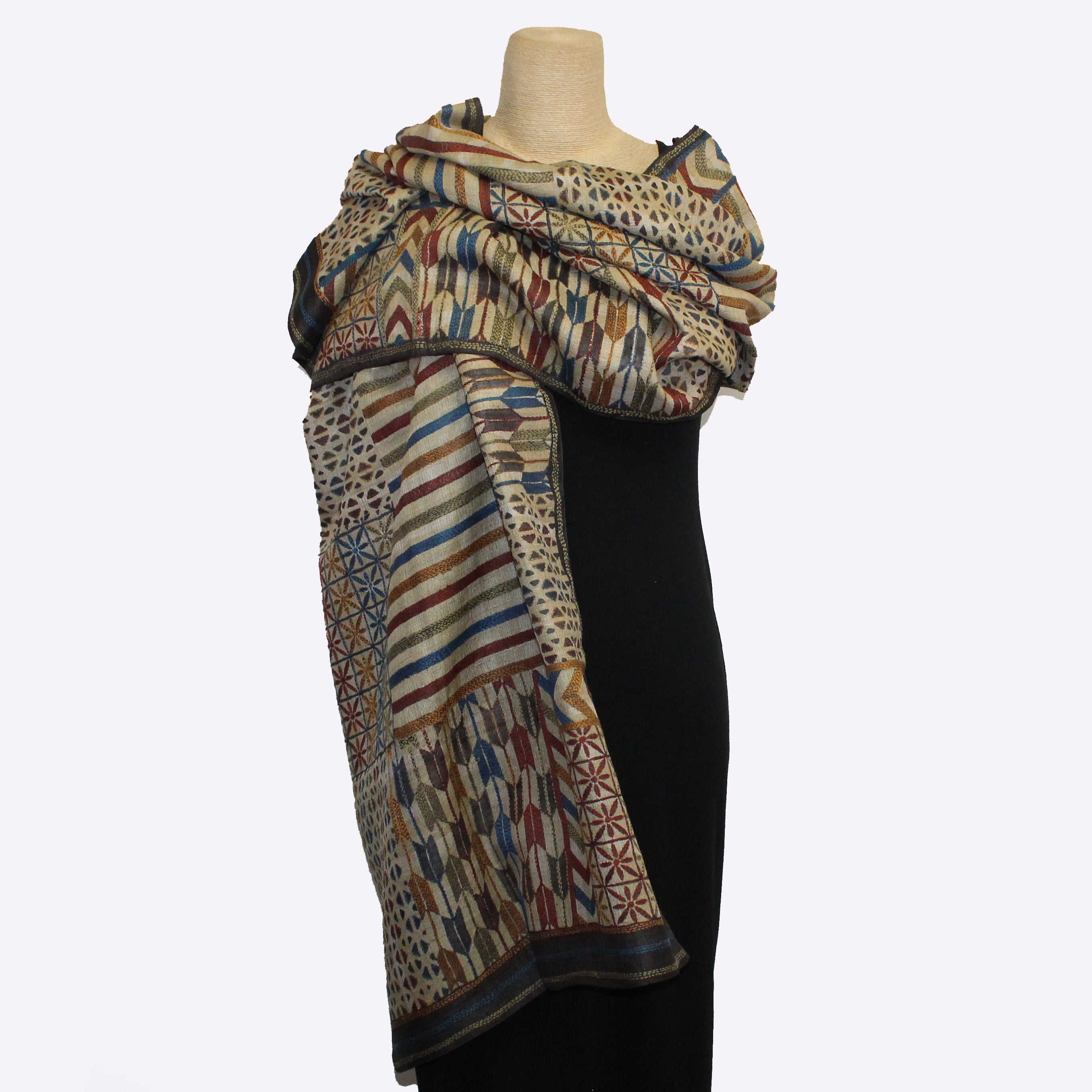 Darshan Shah Shawl, Kantha, Tan/Multi-Color